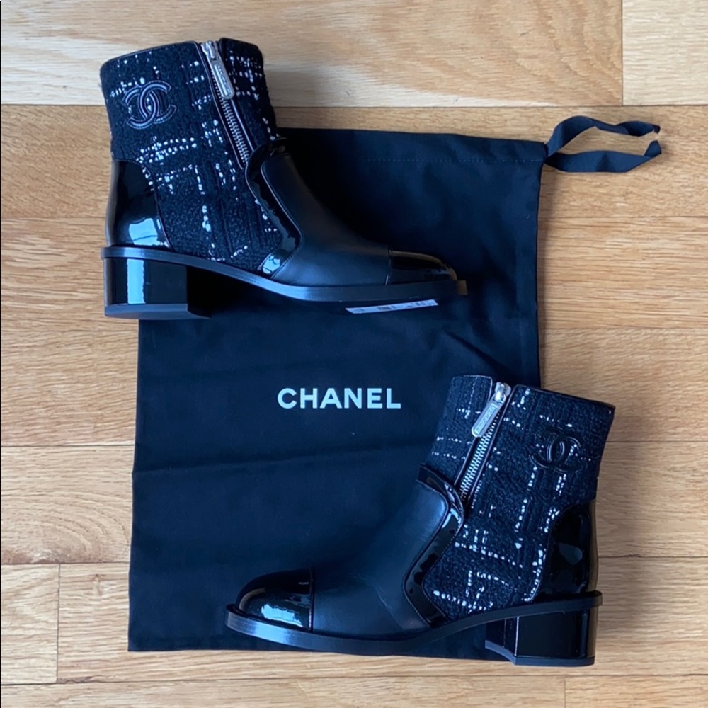 CHANEL Leather & Tweed Booties